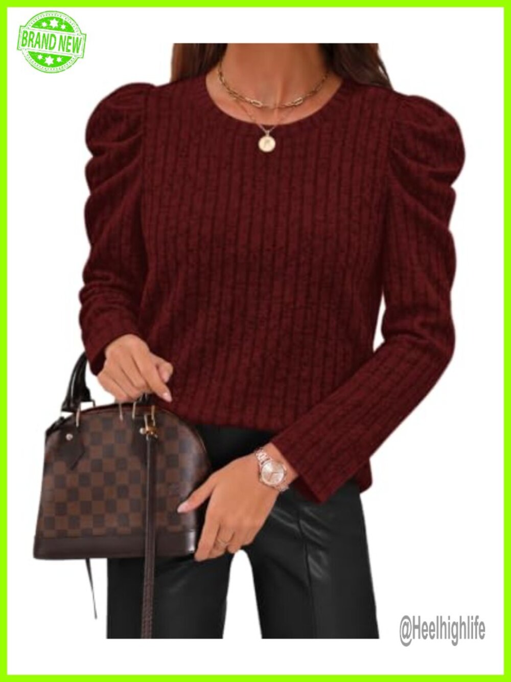 Women's Puff Long Sleeve Tunic Sweater Crew Neck Lightweight